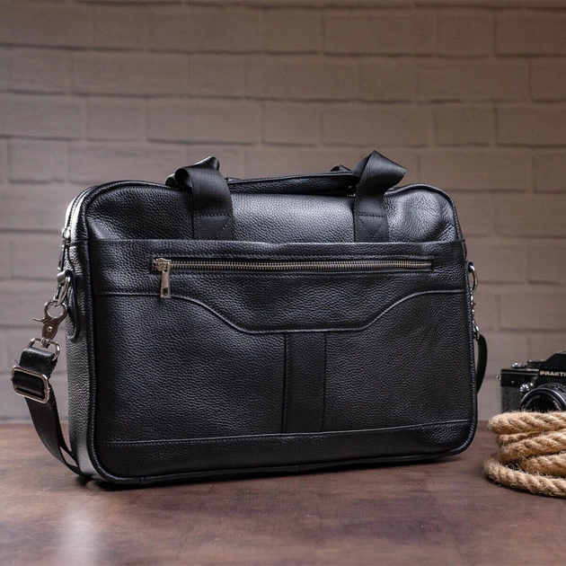 Сумка Vintage Чоловіча з зернистої шкіри Чорна (14886) - зображення 6