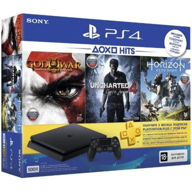 Ігрова консоль Sony PlayStation 4 Slim 500 Gb Black (HZD+GOW3+UC4+PSPlus 3М) (9946564) - зображення 1