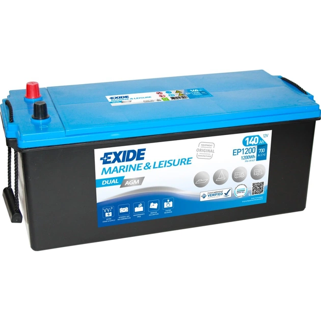 Акумулятор автомобільний EXIDE MARINE 140Ah бокова(+/-) (700EN) (EP1200) - зображення 1