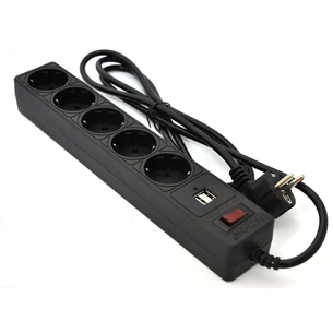 Мережевий фільтр живлення Patron 1.8m (SP-52) + 2 USB 2.0, 2.1A, 5 роз. BLACK (EXT-PN-SP-52-USB) зображення 1