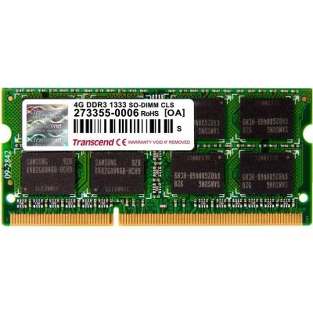 Модуль пам'яті для ноутбука SoDIMM DDR3 4GB 1333 MHz Transcend (TS4GAP1333S) - изображение 1