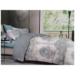 Постільна білизна ШЕМ Royal Satin біло-сіра з принтом двоспальна 180 х 220 (1,8 RS_біло сіра з принтом) зображення 1