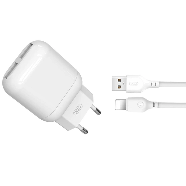 Зарядное устройство XO 2xUSB 2.4A + cable USB to Lightning white (L78-L-WH) - изображение 1