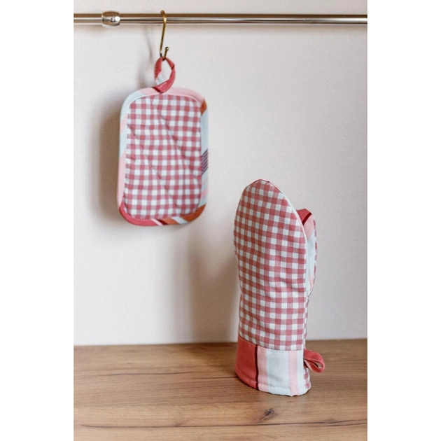 Кухонна прихватка Прованс Набір рукавиця 29х15 та прихватка 15х20 Коралова клітинка (035661) - picture 3