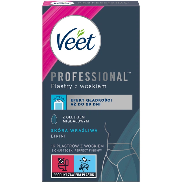 Воскові смужки Veet Professional для чутливої шкіри лінії бікіні та області під пахвами з Олією мигдалю 16 шт. (5900627081367) - picture 1