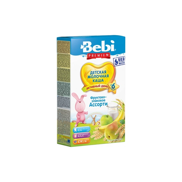Дитяча каша Bebi Premium молочна фруктово-злакова асорті +6 міс. 250 г (3838600048774) - изображение 1