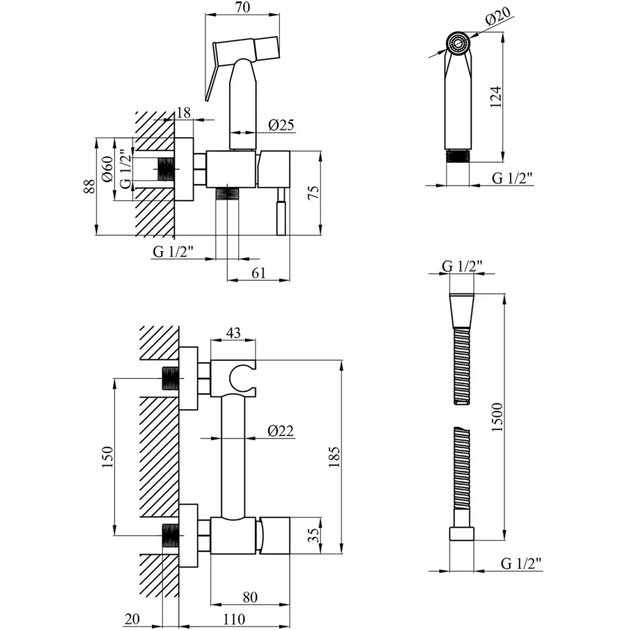 Душовий гарнітур Kroner Edelstahl Klassisch-ESG063 + змішувач Edelstahl Klassisch-ESG010 + змішувач Edelstahl Klassisch (CVS30208) - зображення 10