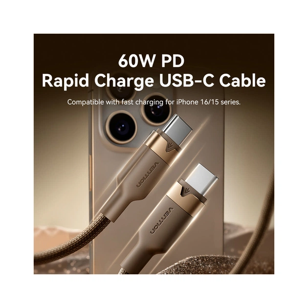 Дата кабель USB-C to USB-C 1.0m 3A aluminum gold Vention (TRDJF) - picture 2