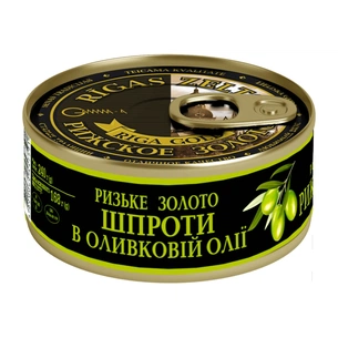 Рибні консерви Ризьке золото Шпроти в оливковій олії 240 г з ключем (4820062447591) зображення 1
