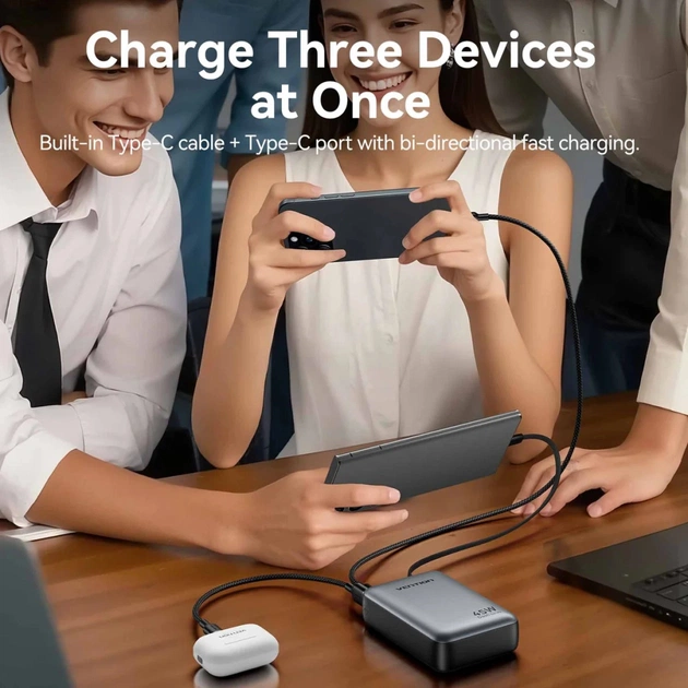 Батарея універсальна Vention 20000 mAh 45W Mini with Built-in USB-C Cable Gray (FHGH0) - зображення 7