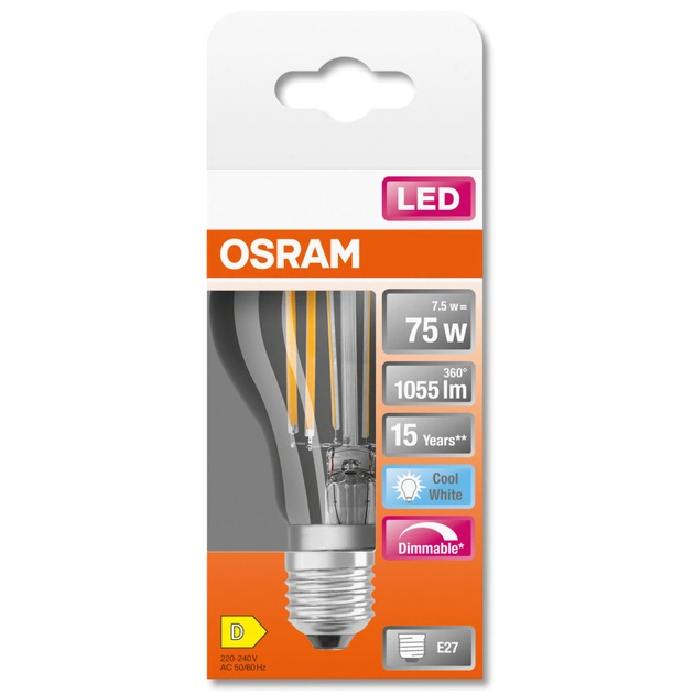 Лампочка Osram LED CLA75 DIM 7,5W/840 230V FIL E27 (4058075434967) - picture 4