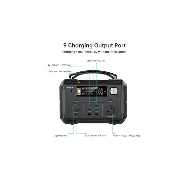 Зарядна станція Choetech BS004-EU-BK, 500W (BS004-EU-BK) - зображення 4