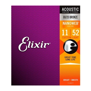 Струни для гітари Elixir 11027 Nanoweb 80/20 Bronze Acoustic Custom Light (11-52) (236029) зображення 1