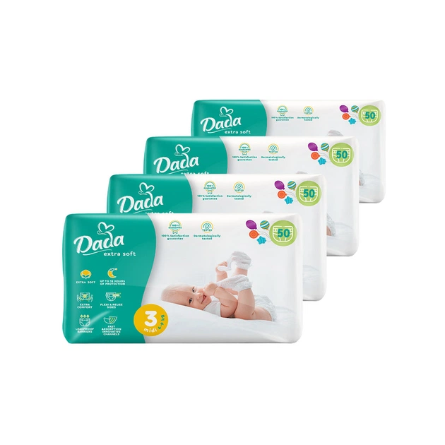 Підгузки Dada Extra Soft Розмір 3 MIDI (4-9 кг) 4 упаковки по 50 шт (200 шт) (4820174989545) - зображення 1