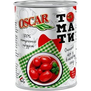 Овощная консервация Oscar foods Томаты очищенные цели в собственном соку 400 г (8028277007746) изображение 1