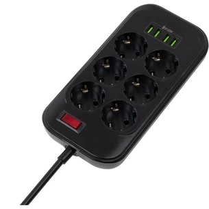 Мережевий фільтр живлення ColorWay CW-CHE64B, 6 розеток/4USB Black (CW-CHE64B) зображення 1