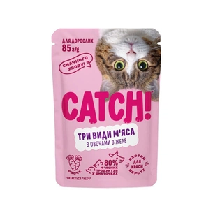 Вологий корм для кішок Catch! три види м’яса з овочами в желе 85 г (4820261921984) зображення 1