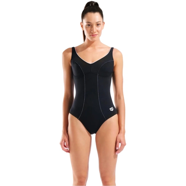 Купальник Arena Clip Back Swimsuit Solid B 010651-510 чорний, білий 38 (3468337746331) - изображение 1