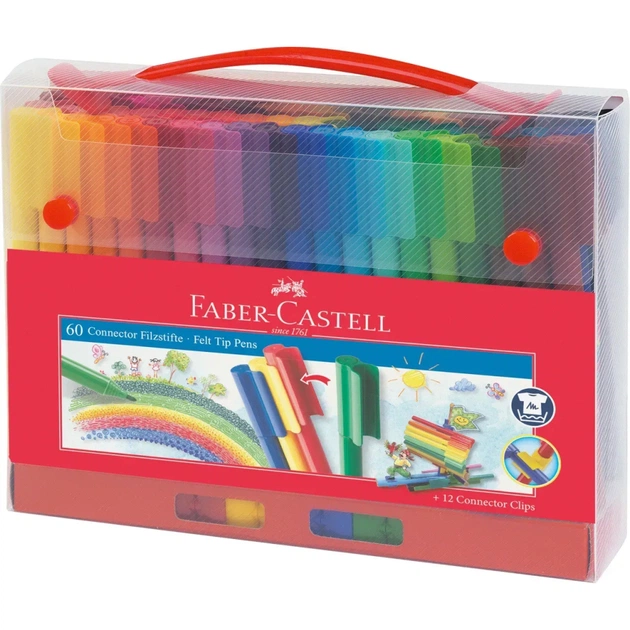Фломастеры Faber-Castell в пластиковом чемоданчике Connector, 60 цветов (25594) - изображение 1