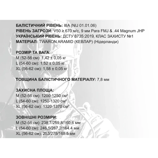 Шолом військовий Alpine Crown Bulletproof Helmet Mich Tweron Kevlara L Койот (25111-021-L) - picture 4