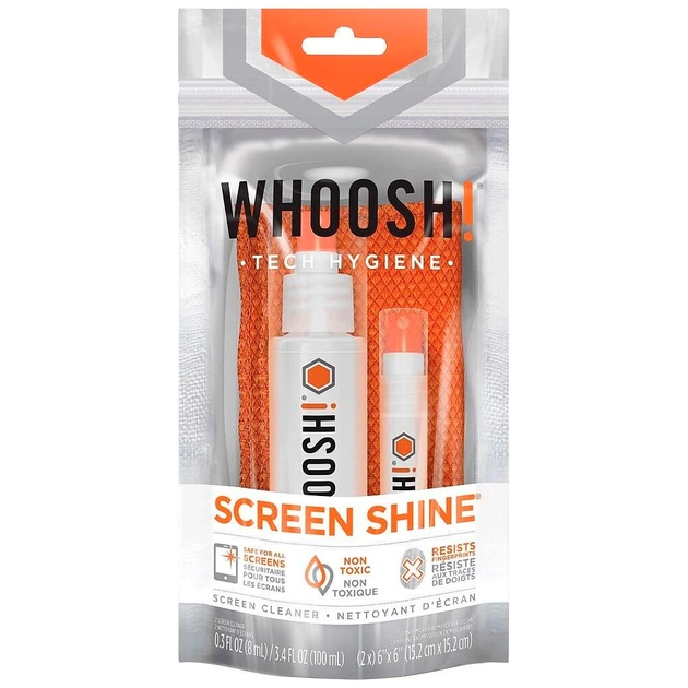 Спрей для очистки Whoosh! Screen Shine DUO 100+8ml, microfiber 14x14cm (1FG108ENFR) - изображение 1