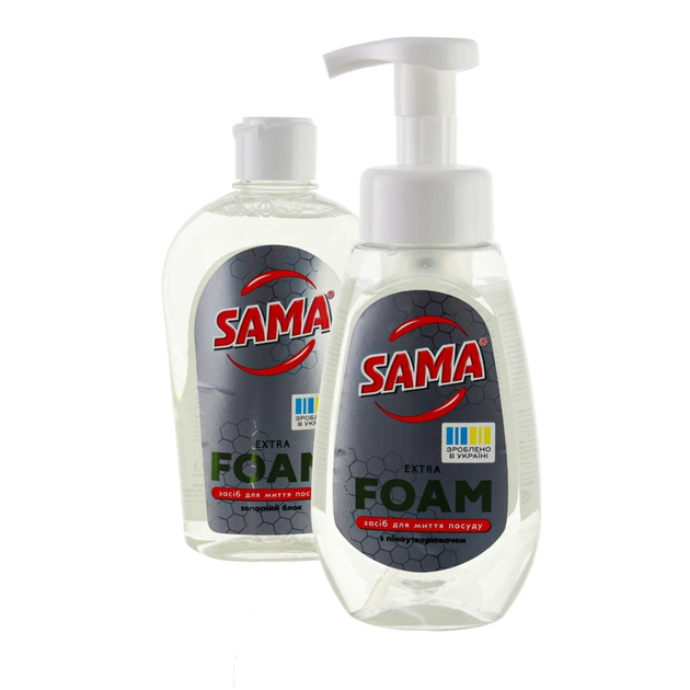 Засіб для ручного миття посуду Sama Extra Foam Лимон З піноутворювачем 300 г + Змінний блок 325 г (4820270631966) - изображение 1