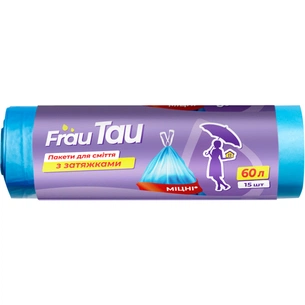 Пакети для сміття Frau Tau із затяжками Сині 60 л 15 шт. (4820195507919) зображення 1