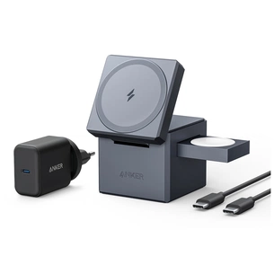 Зарядний пристрій Anker MagGo Wireless Charging Station 15W 3-in-1 Cube Black (Y1811G11) зображення 1
