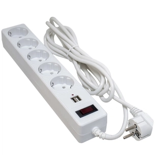 Мережевий фільтр живлення Patron 3m + 2 USB 2.0, 2.1A, 5 роз. White (EXT-PN-SP-53-USB-W) зображення 1