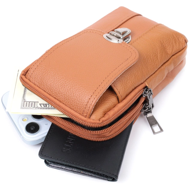 Сумка Vintage На пояс на два відділення з натуральної шкіри Руда (22737) - зображення 9