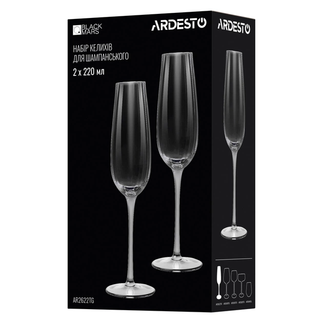 Набір келихів Ardesto Black Mars Orion 220мл, 2шт, скло, прозоро-сірий (AR2622TG) - picture 4