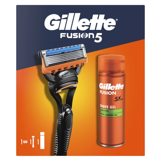 Набір косметики Gillette Fusion5 Станок для гоління чоловічий (бритва) з 1 змінним картриджем + Гель для гоління 200 мл (8700216534048) - picture 2