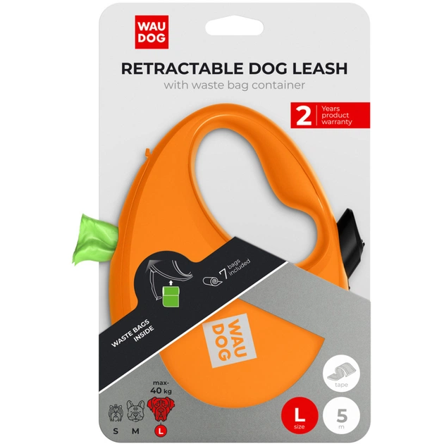 Повідець для собак WAUDOG R-leash з контейнером для пакетів L до 40 кг 5 м помаранчевий (26294) - picture 5