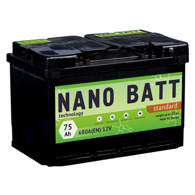 Акумулятор автомобільний NANO BATT Standart 75A +прав (0) 680А - изображение 1