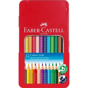 Карандаши цветные Faber-Castell акварельні , тригранні, металевий пенал, 12 кольорів (112413) (27632) изображение 1