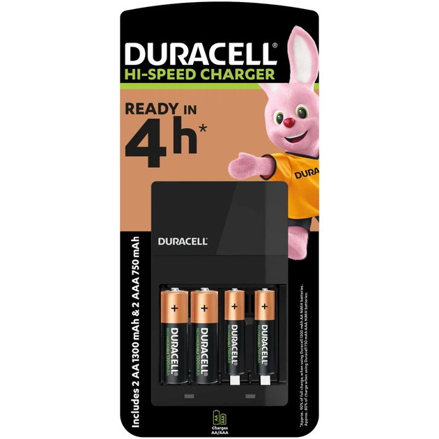 Зарядний пристрій для акумуляторів Duracell CEF14, 4 години, 1 шт. (Includes 2 AA1300mAh & 2 AAA750mAh) (5007497 / 5004990) - picture 1