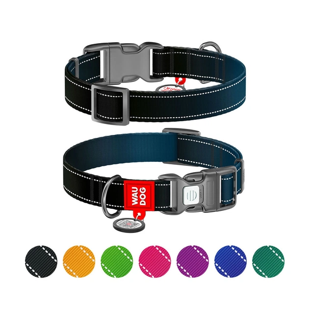 Ошейник для животных WAUDOG Nylon Mono с QR паспортом, пластиковый фастекс L черный (52151) - изображение 1