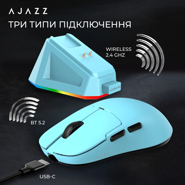 Мишка Ajazz AJ159P MC Wireless/Bluetooth/USB Charging Dock Blue (AJ159P-MC-Blue) - picture 9