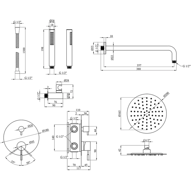 Душовий гарнітур Kroner Edelstahl Klassisch-SCH082 + змішувач Edelstahl Klassisch-SCH010 + змішувач Edelstahl Klassisch- (CVS30166) - picture 11