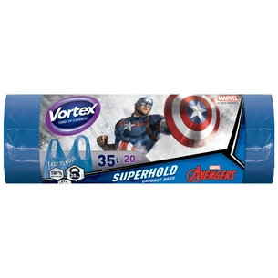 Пакети для сміття Vortex Капітан Америка з ручками сині 35 л 20 шт. (4823071646337) зображення 1