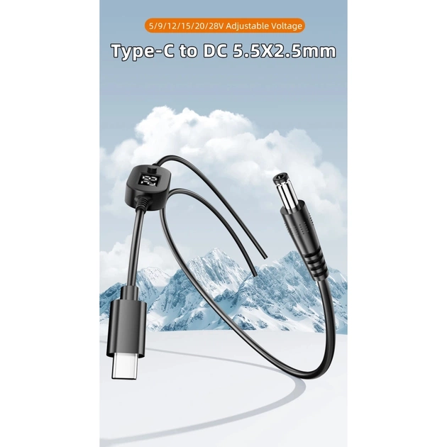 Кабель живлення USB-C to DC 5.5x2.5mm 1.0m 5V/9V/12V/15V/20V/28V 140W black XoKo (XK-K695) - picture 6