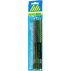 Олівець графітний Buromax HB, with eraser, ESTILO, SET 4шт, assorted colors/blіster (BM.8524-4) зображення 1
