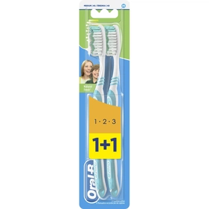 Зубная щетка Oral-B 1+1 Maxi Clean 1-2-3 3-эффекты средней жесткости 2 шт. (3014260110628/3014260110659) изображение 1