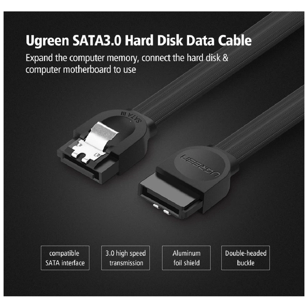 Кабель для передачі даних SATA 3 Data Cable 0.5m US217 Black Ugreen (30796) - picture 3
