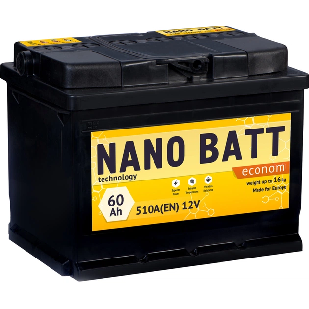 Акумулятор автомобільний NANO BATT Econom 60A +лів (1) 510A - изображение 1