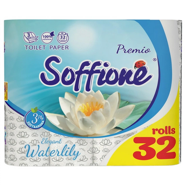 Туалетний папір Soffione Premio Elegant Waterlily 3 шари 32 рулони (4820003837047) - изображение 1