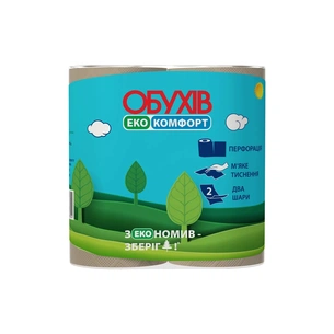 Туалетний папір Обухів Еко Комфорт 2 шари 4 рулони (4820003838594) зображення 1