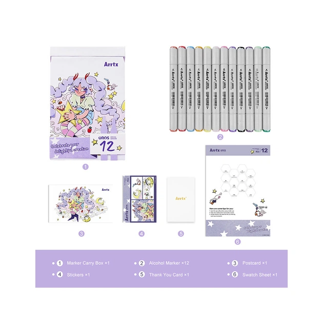 Художній маркер Arrtx спиртові Oros ASM-03-ACS1-02 12 кольорів (LC302789) - picture 4