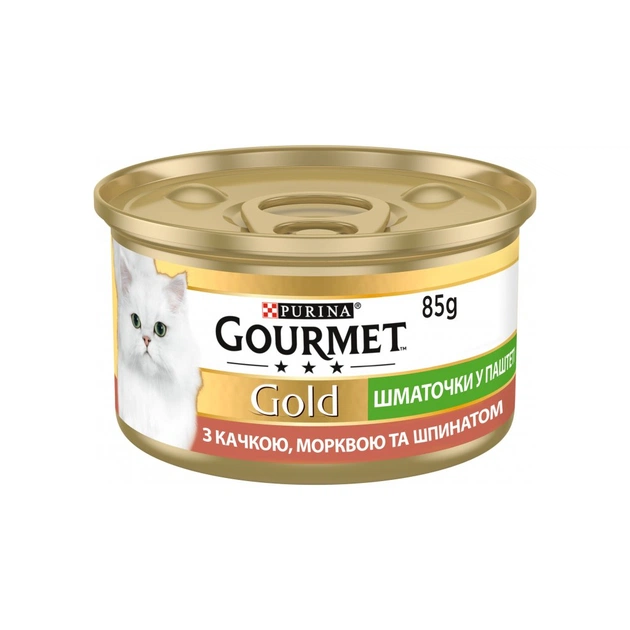 Паштет для котів Purina Gourmet Gold. З качкою, морквою і шпинатом. Шматочки в паштеті 85 г (7613033728778) - зображення 1