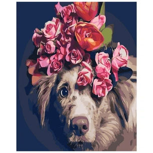 Картина по номерам Strateg Мордочка з квітами 40х50 см (SY6344) зображення 1